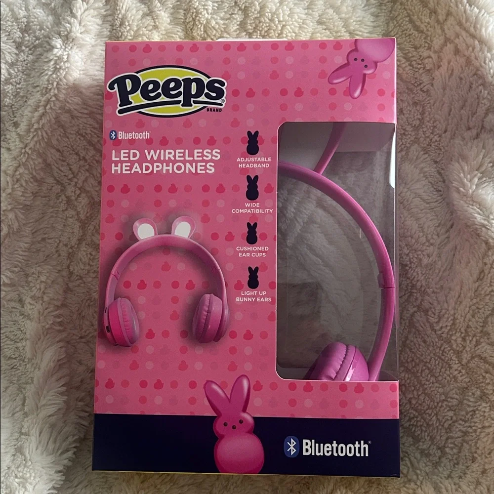 Pink Bluetooth Over-Ear Headset LED Wireless with Bunny Ears Design Peeps